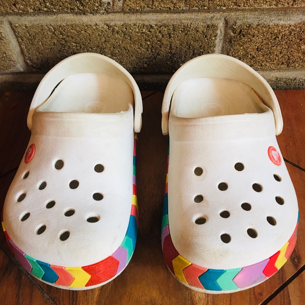 Kids rainbow crocs